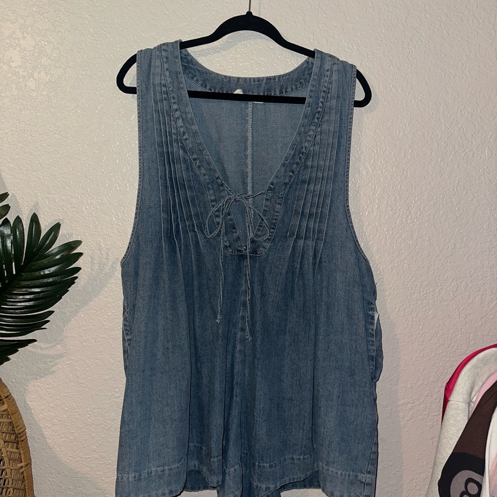 Denim Lace Up Sleeveless Romper